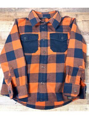 L.L. Bean Boys Orange & Navy Buffalo Plaid Button-Down Shirt Size 3T